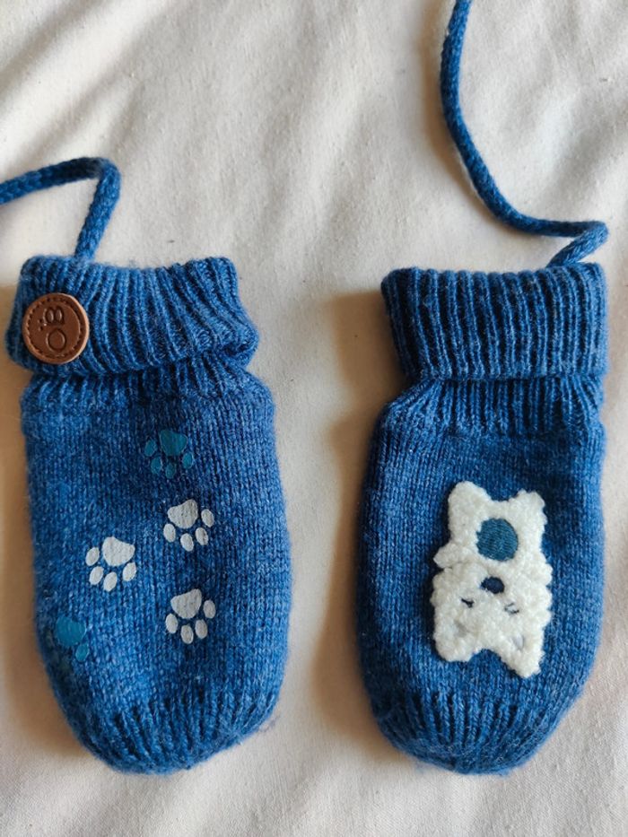 Moufles Obaïbi chien bleues bébé garçon taille 6/12 mois