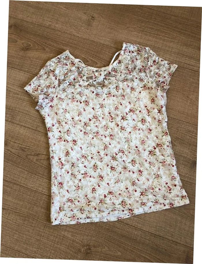 Haut blanc écru en dentelle à manches courtes Mim taille S TBE - photo numéro 11