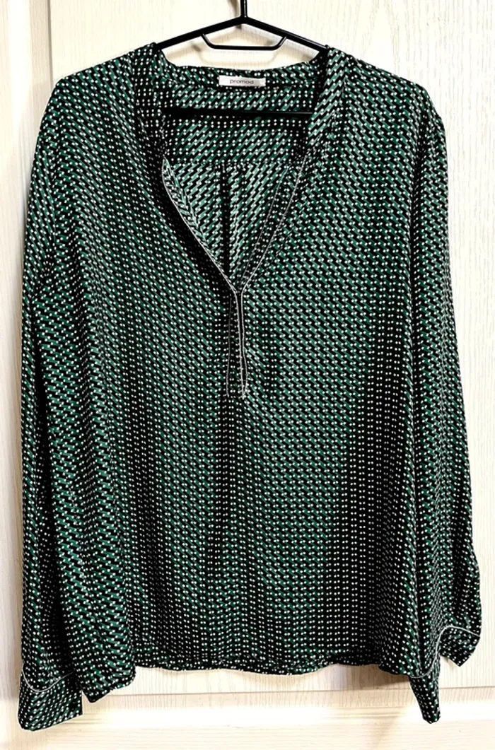 Joli chemisier/blouse / 42 / Promod /  Vert, noir, blanc, pailleté - photo numéro 8