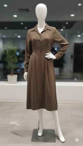 Robe Chemisier Longue couleur olive Vintage - Marge Gee -  Élégante & Chic
