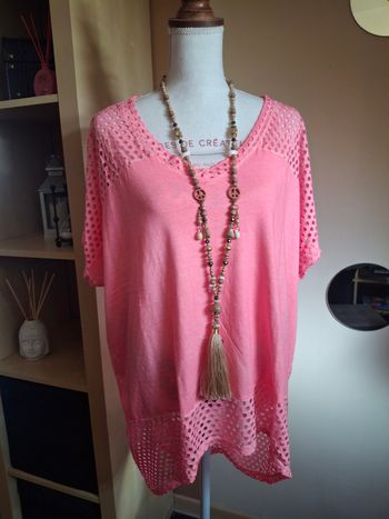 T shirt rose fluo ajouré neuf étiqueté