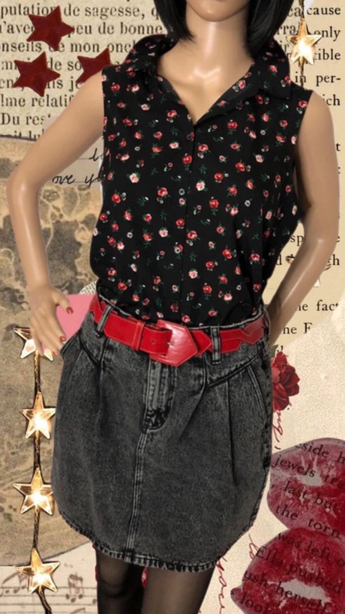 🖤🌹 Aesthetic Y2K pop rock rockabilly outfit set ,lot tenue jupe et chemise sans manches🌹🖤 - photo numéro 10
