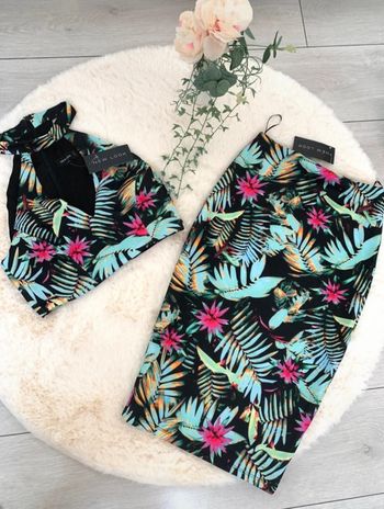 Ensemble  jupe et top imprimé tropical