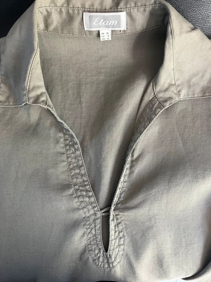 Blouse kaki en ramie Etam 36 - photo numéro 3
