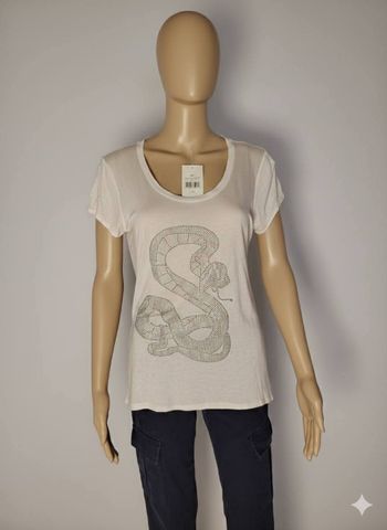 T-shirt Blanc Brave Soul London - Motif Serpent Strass - Neuf avec Étiquette - Taille S