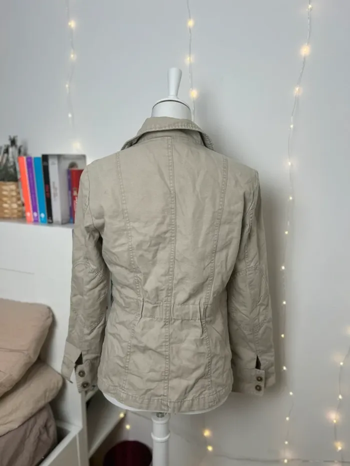 veste col montant vintage mi-saison en coton beige taille M - photo numéro 4