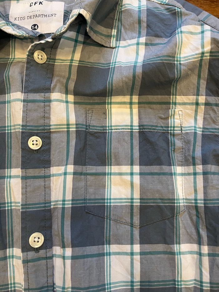 chemise à carreaux blanc/gris/ bleu 14 ans cfk - photo numéro 5