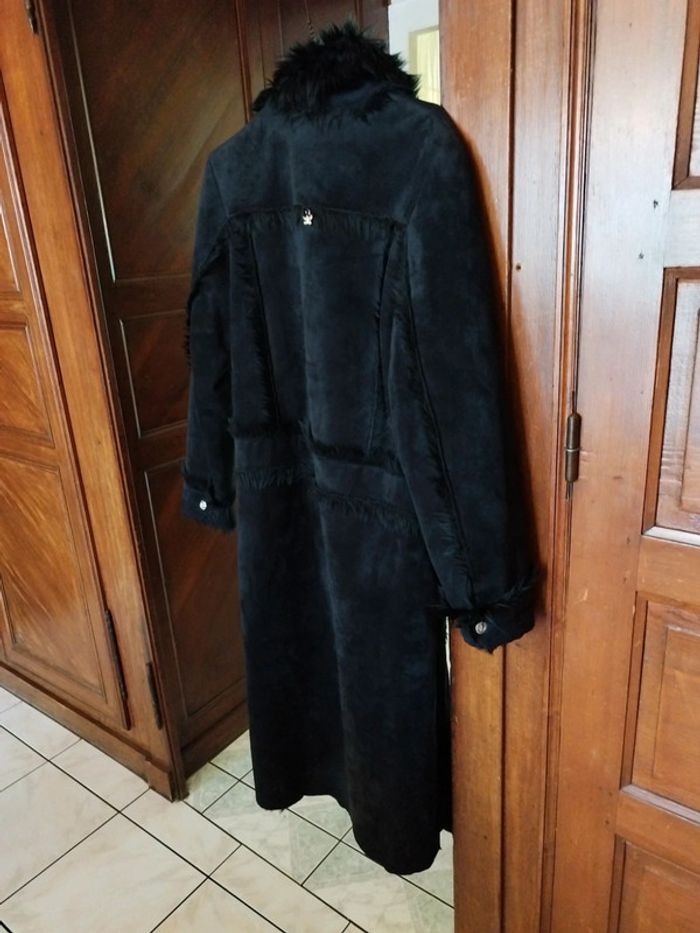 Manteau long noir fausse fourrure faux fur black coat L/40 vintage y2k - photo numéro 17