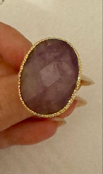 Grosse Bague habaha Paris tout en améthyste et acier inoxydable or réglable 