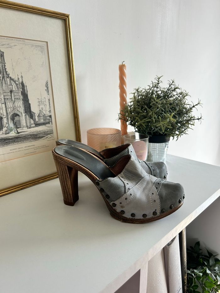 Talon sabot bleu Les Tropeziennes vintage - photo numéro 3