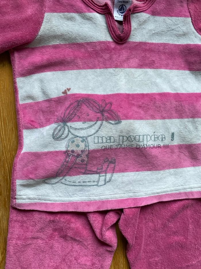 Pyjama Petit Bateau en éponge et velours rose taille 2 ans - photo numéro 2