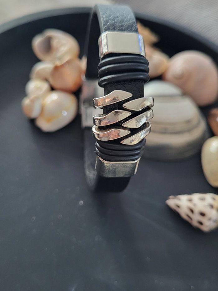 Bracelet Homme acier inoxydable noir et argent forme Longeur 21 cm - photo numéro 6