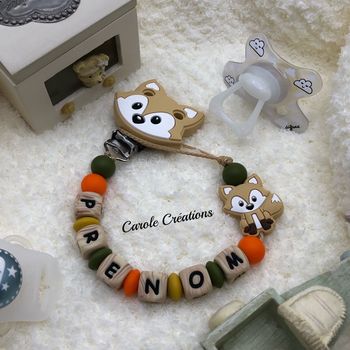 Attache tétine entièrement en silicone personnalisé renard 