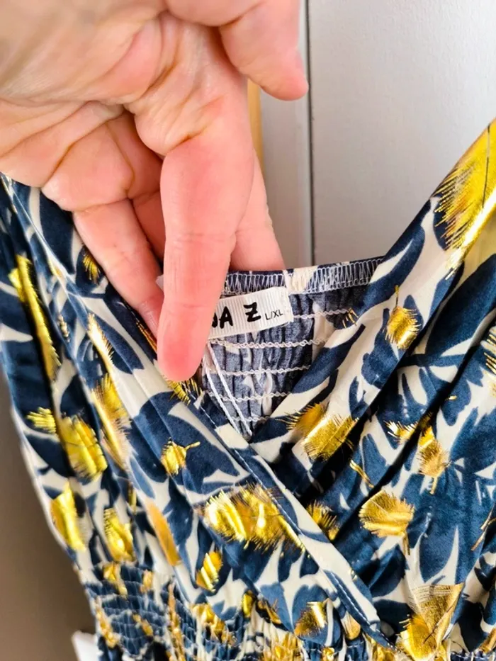 Robe longue imprimée tropicale bleue marine et beige femme 40/42 - photo numéro 8