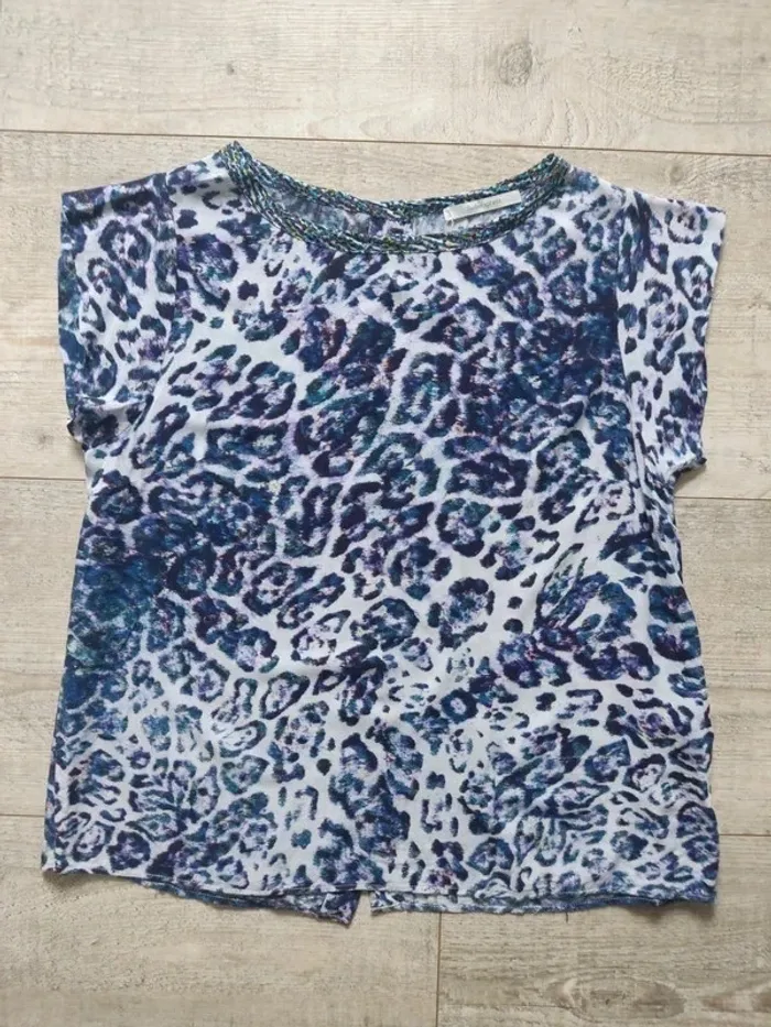 Blouse / top manches courtes léopard violet noir bleu blanc taille L Sud Express - photo numéro 6