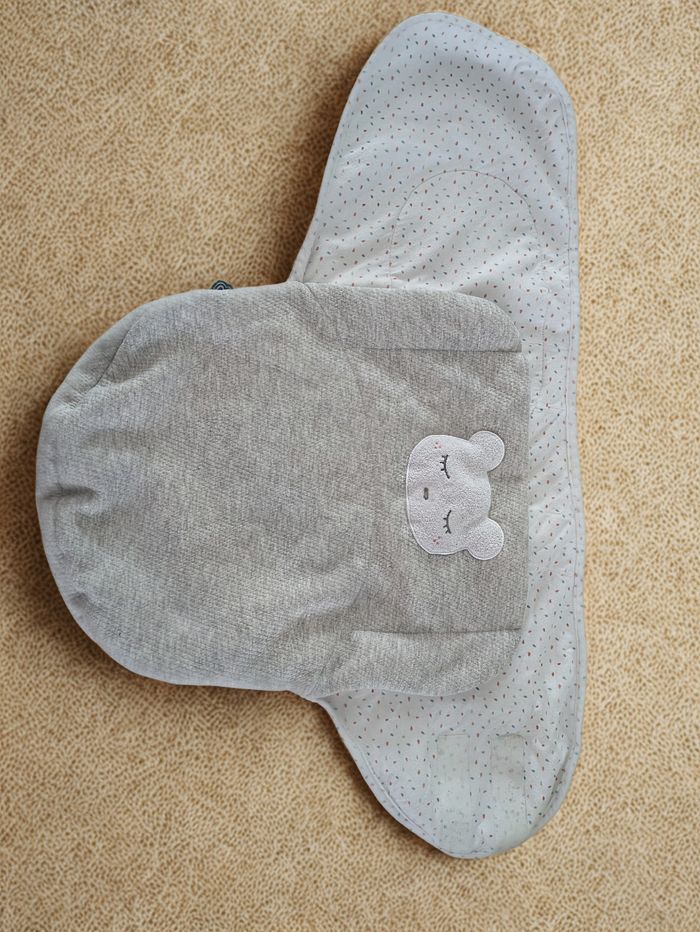 Couverture d’emmaillotage bébé – Gris avec motif ourson - Prémaman - photo numéro 3