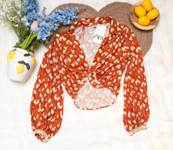 Top Zara orange à motifs taille S