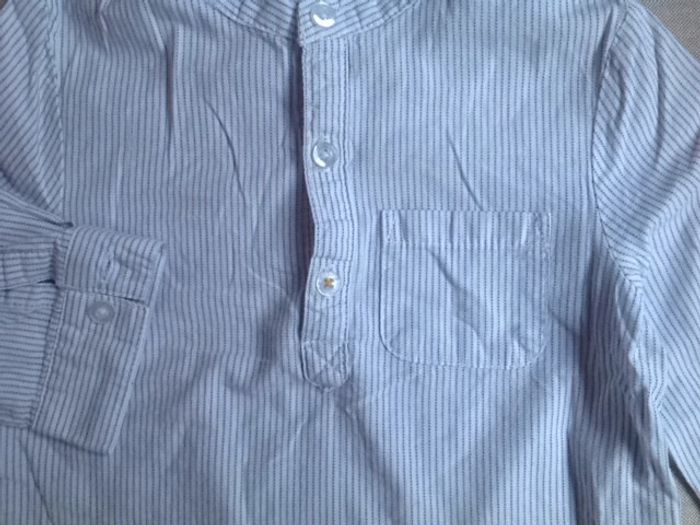 Chemise Okaïdi col mao rayée gris clair et blanc - 12 mois - photo numéro 2
