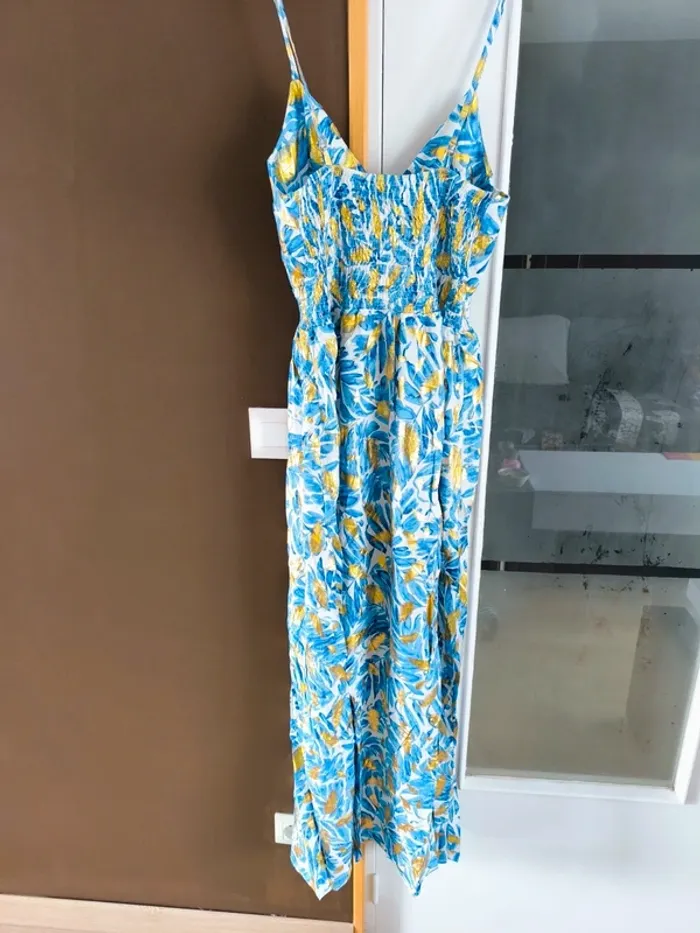 Robe longue imprimée tropicale bleue et dorée femme 40/42 - photo numéro 7