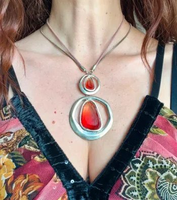 Collier anneaux argenté pierres rouges y2k Whimsical vintage