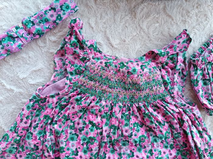 Ensemble 3 pièces (robes+boomer+bandeau) Fille 6 mois Fleurs Dpam 100% coton - photo numéro 4