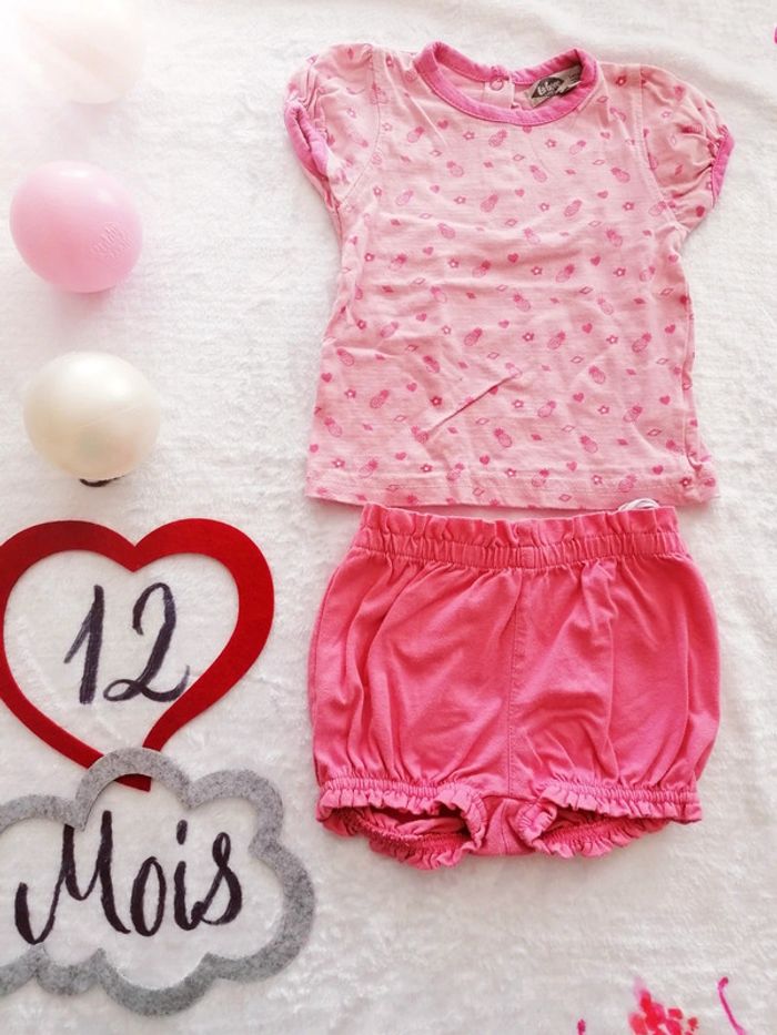 Ensemble été short + T-shirt manches courtes motif ananas 12 mois