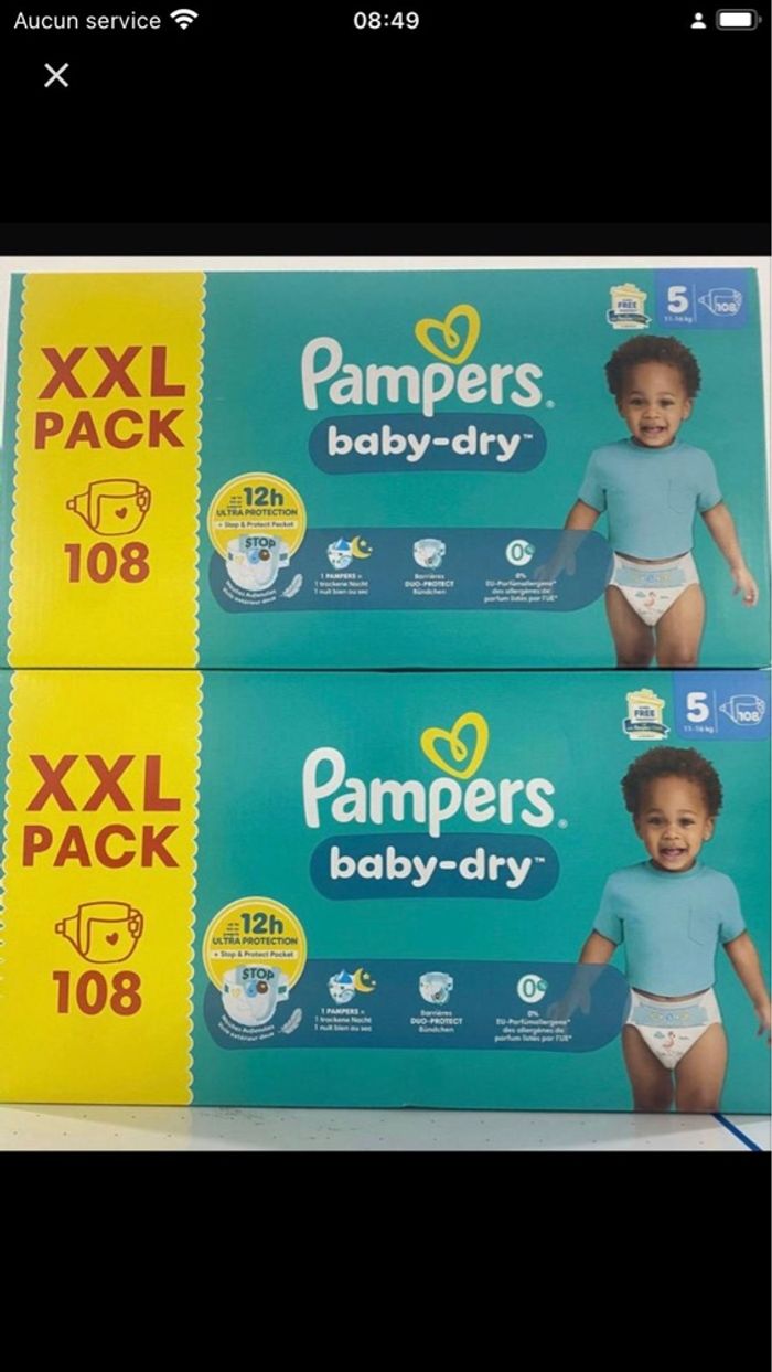 Pampers baby dry xxl pack lot de 2