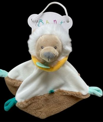 ❤️Doudou Plat Lion Maxou Mouchoir Blanc  Beige Jaune Bleu Baby Nat Babynat