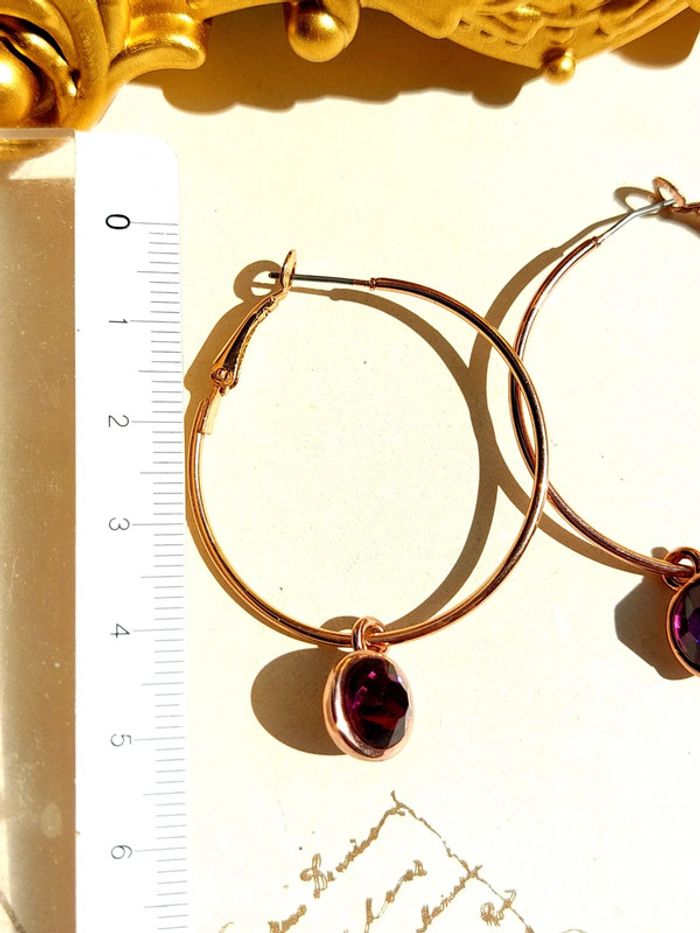 Paire de boucles d'oreilles créoles pierres violette - photo numéro 4