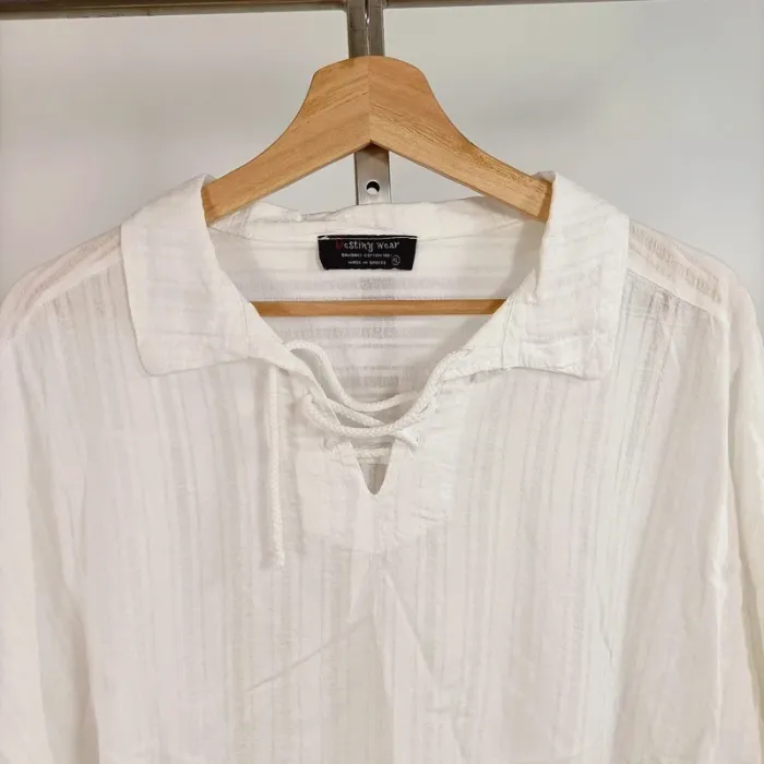 Tunique blanche col lacé Destiny Wear en coton bambou 100 % taille XL A843 - photo numéro 4