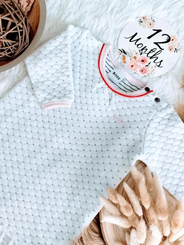 Robe molleton boss+chaussettes hautes rose et barrettes cheveux fille 12 mois 🎀 - photo numéro 3