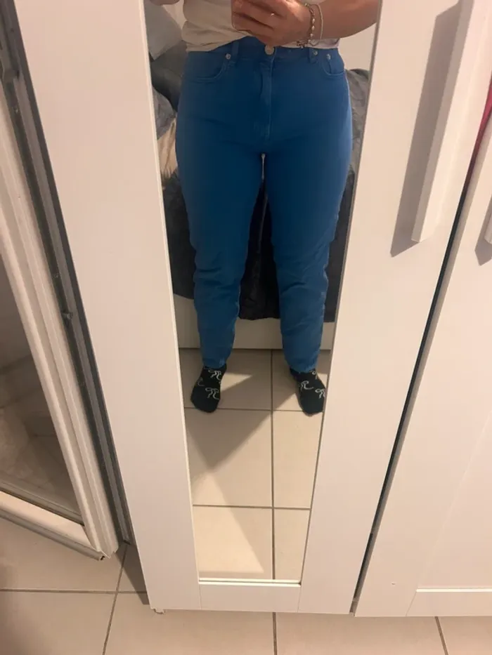 Jean Mom bleu électrique mango 38 - photo numéro 3