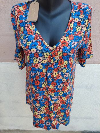 Tunique fleurie manches courtes femme XL neuve étiquetée
