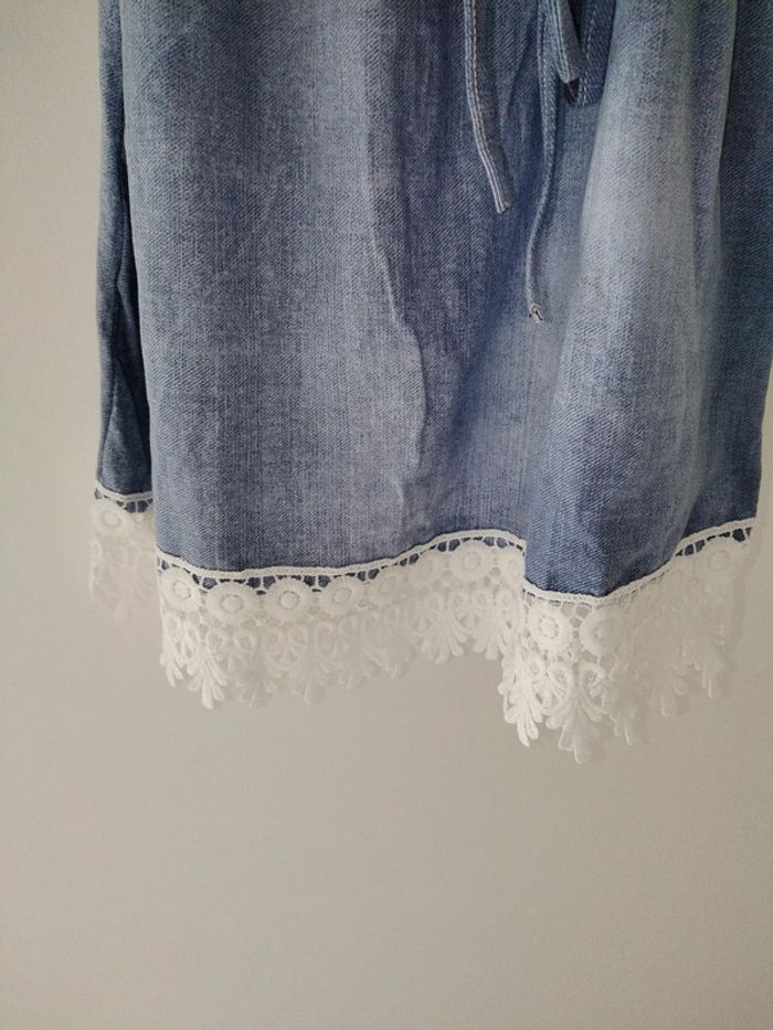 Robe tunique effet jean avec dentelles bleu - photo numéro 3