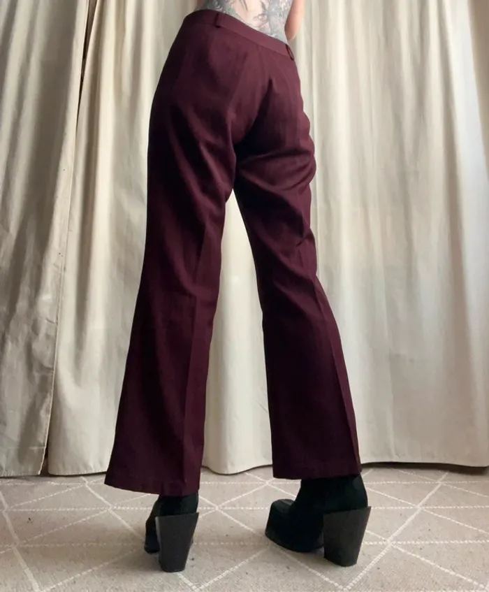 Pantalon jambes larges rayures violine/bordeaux vintage 90s - Taille M/L - photo numéro 3