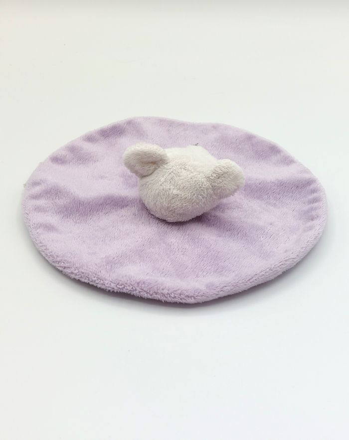 Doudou plat rond souris blanc mauve Grain de blé violet parme - photo numéro 2