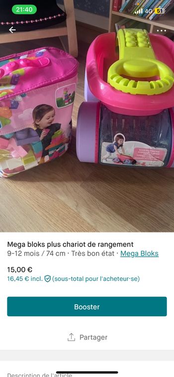 Mega bloc plus chariot de rangement