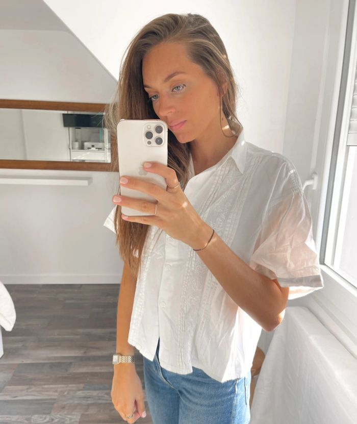 Chemise manches courtes blanche à broderie - photo numéro 8