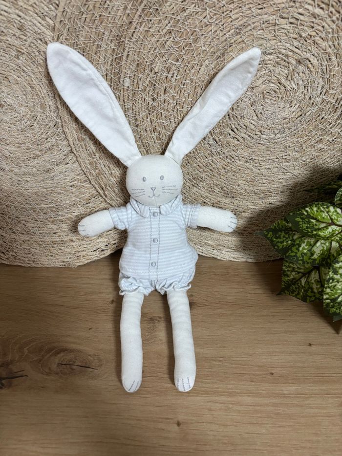 Doudou lapin blanc rayé gris ensemble short petit bateau - photo numéro 2