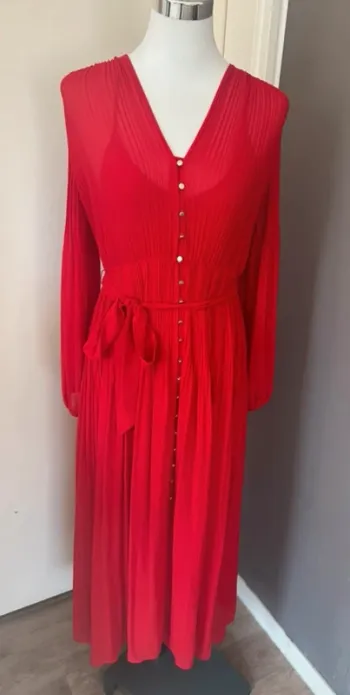 Maje Robe longue rouge, plissé femme,  taille 40