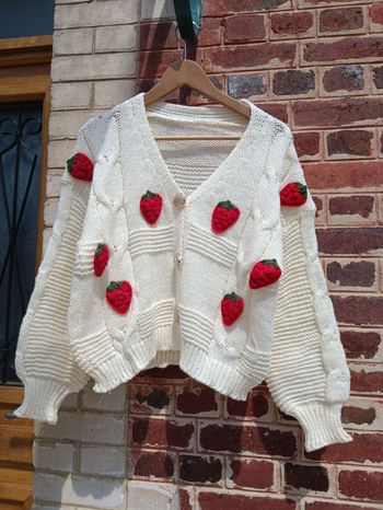 Pull cardigan tricot fraise 42 XL
