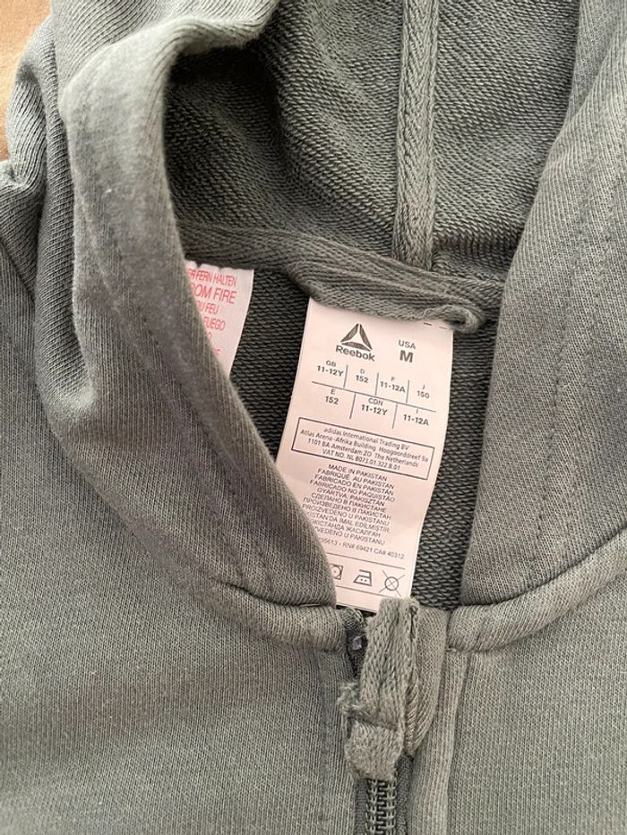 Veste à capuche Reebok manches longues kaki 12 ans - photo numéro 3