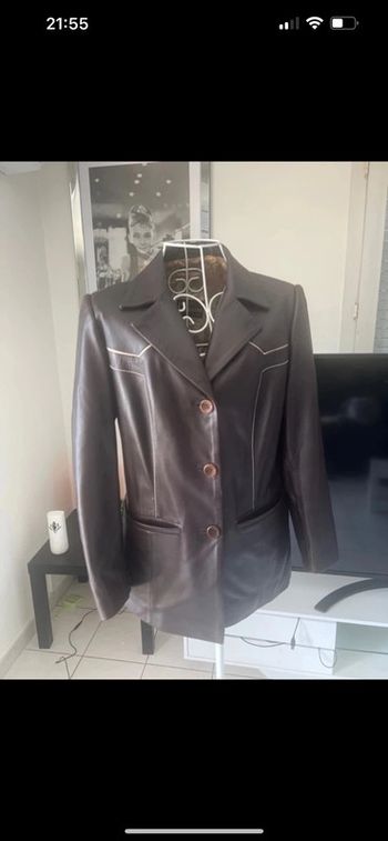 Blazer en cuir véritable vintage modas Christina taille 38