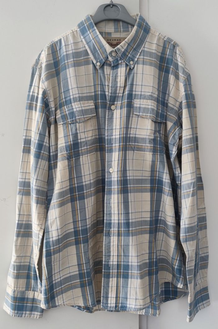 Chemise à carreaux à manches longues pour homme marque Devred couleur bleu et blanc taille XL