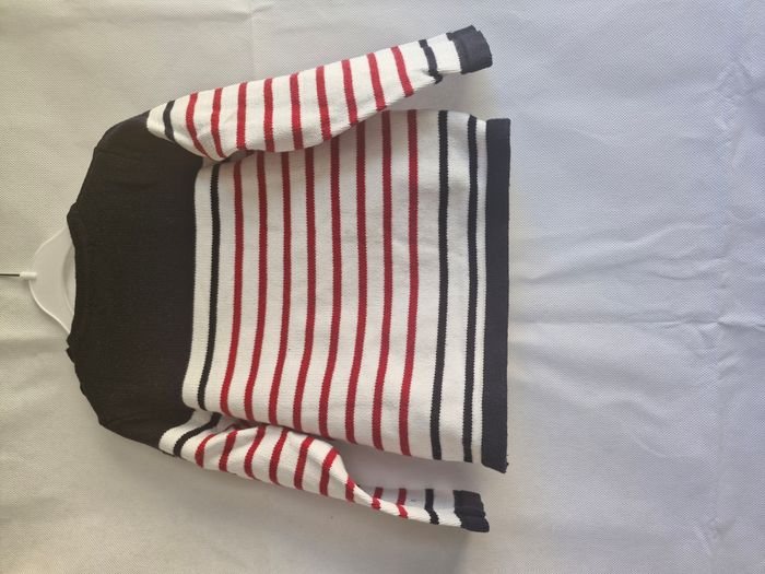 Pull marinière 4 ans Terre de Marins Marine blanc rouge à rayures - photo numéro 2