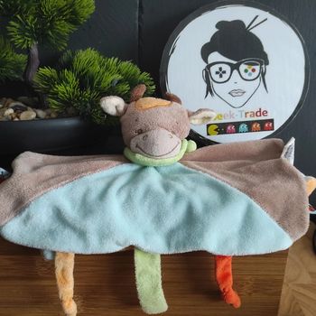 Doudou Nattou Vache Marron Bleu Orange  Bandana Vert #geektradedoudou