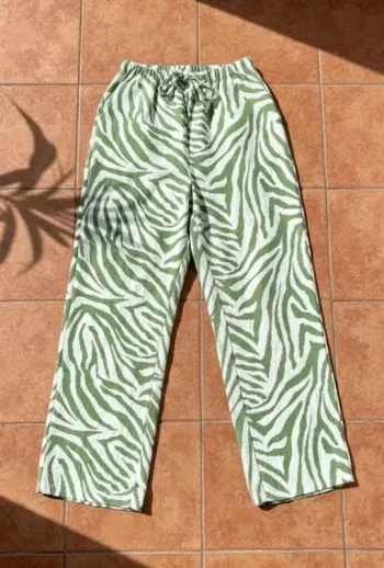 Pantalon large vert zébré, Eloria, taille M, imprimé fun chic femme