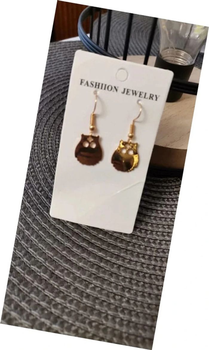 Boucle d'oreilles pendantes Hibou neuves - photo numéro 5