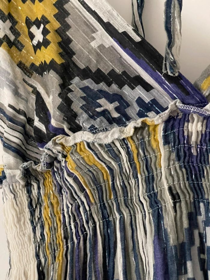 Robe dos nu en 100% coton motif tribal / Aztec / géométrique rebordée de fil argenté - photo numéro 7