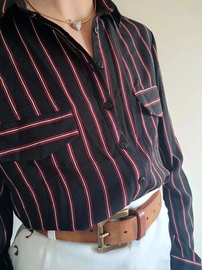 Chemise fluide rayé noir blanc rouge bordeaux / Sweewë - 36/S à 38/M - photo numéro 3